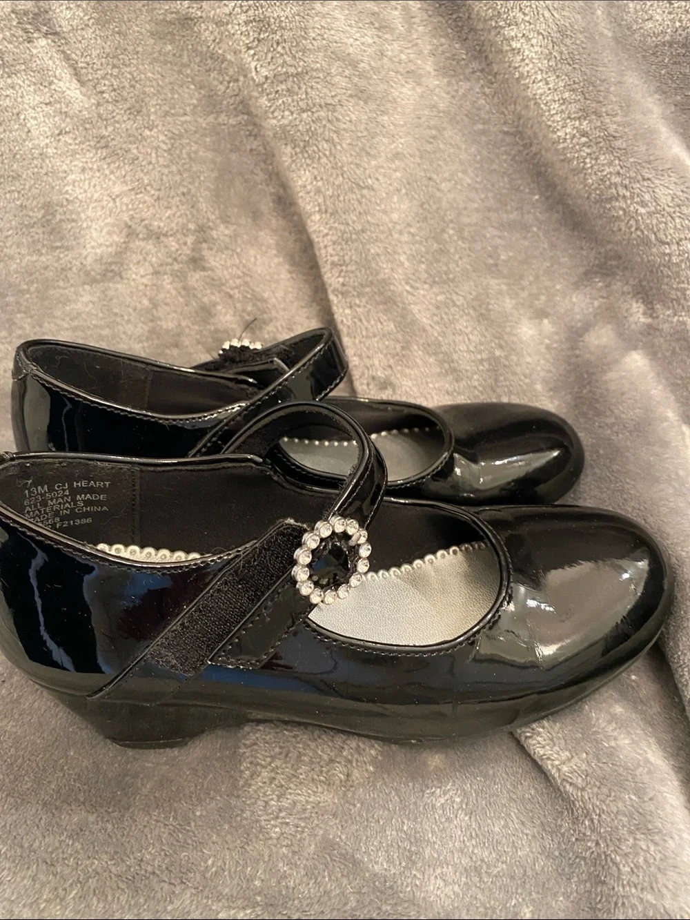 Christie & Joe Girls' Black Patent Mary Jane with Rhinestone Buckle